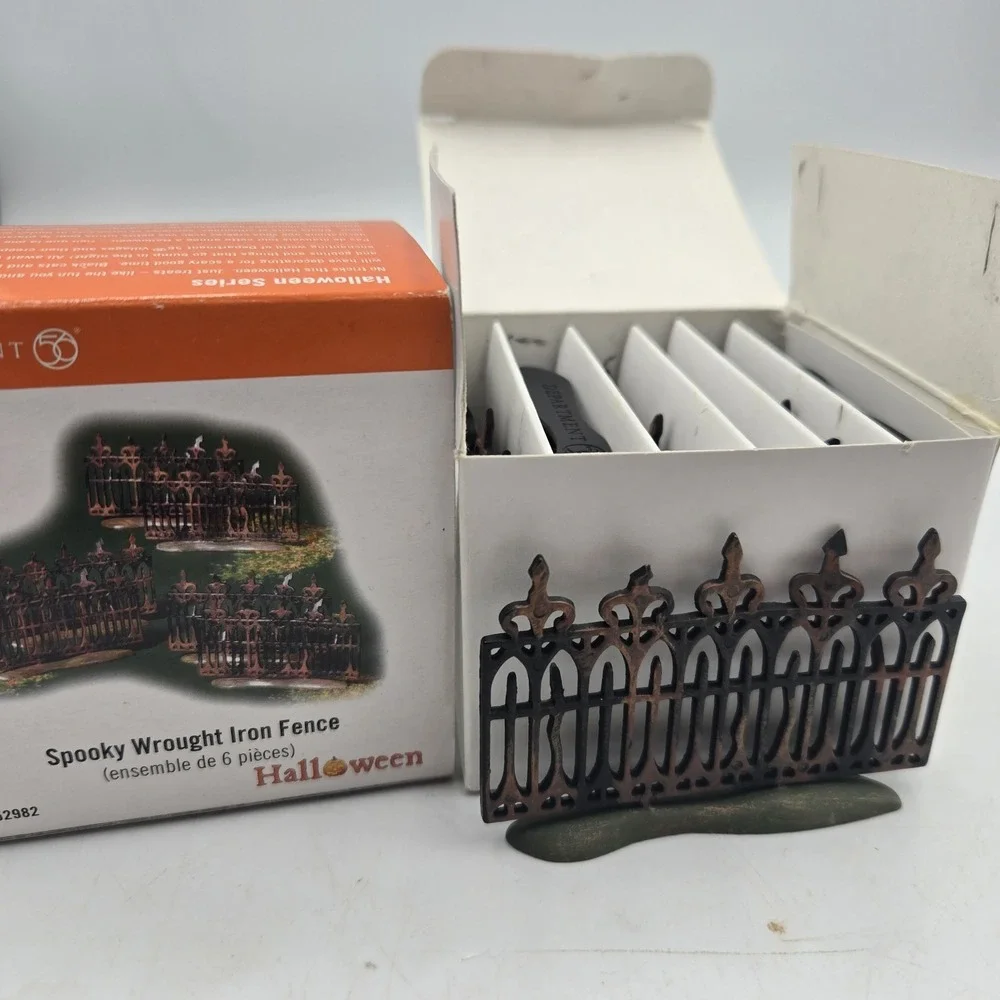 6 Pcs Dept 56 Halloween Village Spooky Wrought Iron Fence #52982 New Old Stock
